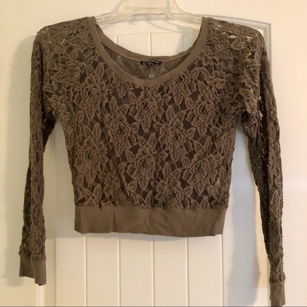 Olive Lace Floral Crop Top